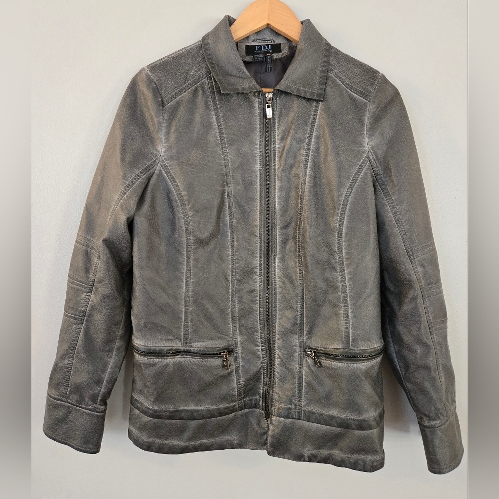 FDJ French Dressing‎ Leather Jacket For Women Dark Grey Size M
